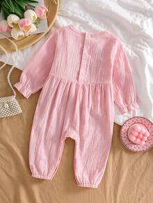 Souflis Souflis 女婴荷叶边花卉刺绣长袖连体裤 - 粉色 - 查看 3