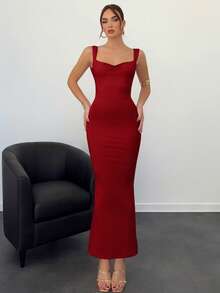 Aloruh Backless Bow Decor Pink Dress For Women,Summer Dresses
Spring Clothes - Burgundy - View 7