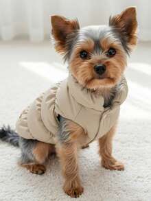 PETSIN 1pc Khaki Ribbon Label Dog Jacket 3-Layer Thick Warm Coat For Small Medium Dogs, 8 Colors Available, Autumn/Winter