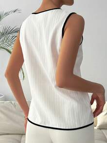 Juhart Blusa Elegante Sem Mangas Colorblock Plus Size para Mulheres - Branco - Visão 2
