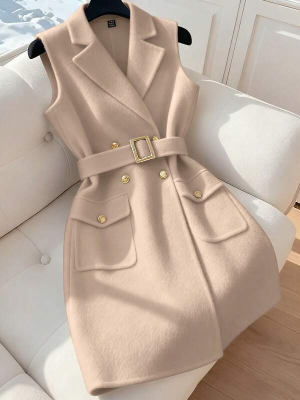 GlowEve 无袖束腰带装饰大衣