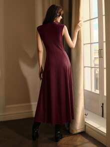 MOTF PREMIUM KNITTED SLEEVELESS RHINESTONE EMBELLISHED SWEATER DRESS - Burgundy - View 3