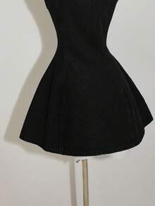 SHEIN MOD Women's Denim Sleeveless Bodycon Mini Dress, Blue - Black - View 4