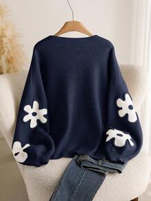 CosyJoli Plus Size Women Heart Knitted Cardigan, French Elegant Fashion Autumn/Winter Sweater Coat Navy Blue - Navy Blue - View 2