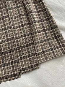 Franclia Women's Brown Plaid Pleated A-Line Mini Skirt With Belt,Elegant Autumn Preppy Style,Back-To-School Office Wear,Versatile Casual Business Attire - Brown - View 6