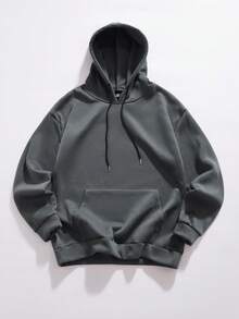 StoneGrade Sudadera con capucha de ajuste holgado y caída de hombros de unicolor con cordón, para otoño - Gris Oscuro - Ver 7