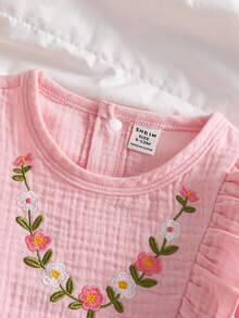 Souflis Souflis 女婴荷叶边花卉刺绣长袖连体裤 - 粉色 - 查看 5