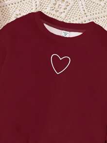 2pcs Young Girl Casual Loose Fit Heart Pattern Round Neck Long Sleeve Sweatshirt And Leggings Set, Suitable For Autumn/Winter