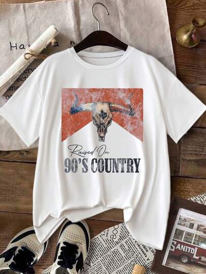 90 年代乡村复古超大音乐会西部风纳什维尔女孩之旅休闲时尚圆领短袖女式套头衫