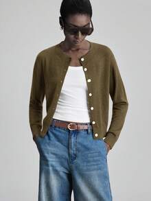 Ontre Cárdigan de manga larga con botones de mezcla de lana para mujer, elegante para la oficina/uso casual, adecuado para ir al trabajo, negocios, fiestas, otoño/invierno