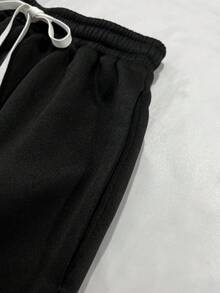 INAWLY Quần nỉ họa tiết chữ đơn giản, phong cách retro, thoải mái dành cho nữ - màu đen - Xem 3