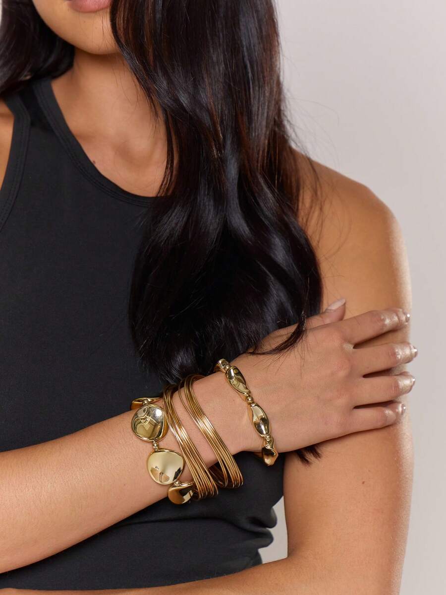 MUSERA 银色抽象手镯多件装 - 金色 - 查看 1