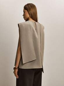 ATUI Studio Women's Sleeveless Asymmetrical Hem Top - Minimalist Blazer Vest, Avant-Garde Suit Vest For Commuter Office Wear - Apricot - View 3