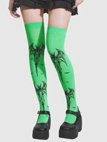 ROMWE Goth Medias por encima de la rodilla para mujer - Verde claro - Ver 2