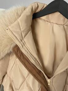 GlowEve 女式菱形图案毛领休闲设计腰部填充大衣，秋冬