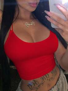 INAWLY Criss-Cross Backless Tight-Fitting Sexy Camisole For Women - Red - View 3