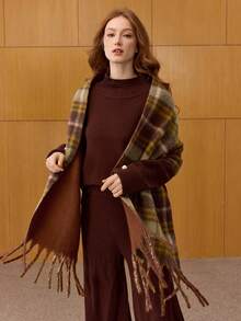 MOTF PREMIUM VERSATILE DOUBLE-SIDED PLAID FRINGE SCARF - Rust - View 6