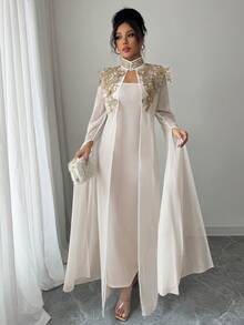 Rafferiza Elegant & Dignified 2 Pieces Maxi Dress White Abaya Abayas Dubai Luxury Dress Modest Caftan Dress Prayer Dress - Camel - View 4
