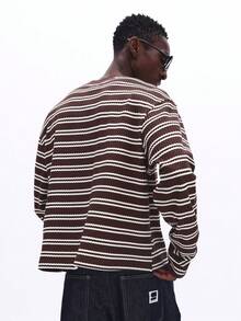 SUMWON Long Sleeve Striped Crew Neck Pullover Sweater For Casual Everyday Wear And Fall Winter Layering - Coffee Brown - View 2