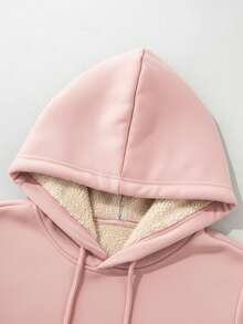 Sudadera holgada de mujer estilo casual con estampado, tela gruesa afelpada, capucha, manga larga, invierno, uso diario/deportivo - Rosa - Ver 2