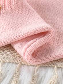 SHEIN 女婴花卉刺绣针织连体衣，长袖毛衣连身裤，荷叶边袖口，秋冬季穿着舒适，适合日常穿着、外出、旅行、新生儿和托儿所。 - 粉色 - 查看 8