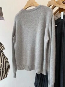 INAWLY Suéter de unicolor bordado de estilo simple para mujer, primavera/otoño - Multicolor - Ver 2