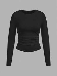 SHEIN EZwear 3pcs/Set Women Casual Round Neck Fitted Long Sleeve T-Shirt Set, Suitable For Autumn/Winter, Waist Ruched,Fall,Fall Clothes For Women,Women's Winter Clothes - Multicolor - View 7