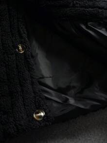 SLATEMANN Manfinity 翻盖细节纽扣前法兰绒夹克，男士前扣长袖口袋简约夹克，休闲日常穿着，秋冬，男朋友礼物，外出，泰迪内衬外套，街头服饰，街头风格美式复古灯芯绒夹克，垃圾摇滚 - 黑色 - 查看 7