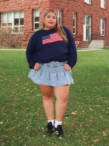 Enliva Váy Mini Denim Đen Cỡ Lớn, Eo Thấp, Ôm Vừa, Xếp Ly - Rửa nhẹ - Xem 5