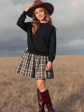 SHEIN Vestido casual de manga comprida com blocos de cores para meninas pré-adolescentes, ideal para escola ou como vestido moletom, perfeito para outono/inverno.