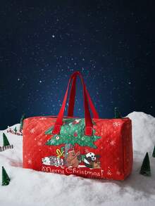 We Bare Bears X SHEIN Cute Women's Large Capacity Cartoon Pattern Tote Bag, Travel Bag, Tote Bag, Over Night Holiday Luggage Travel Duffel Bag, Large Capacity Waterproof Gym Bag, Weekend Carry-On Handbag, Christmas, Xmas - cartoon - View 2