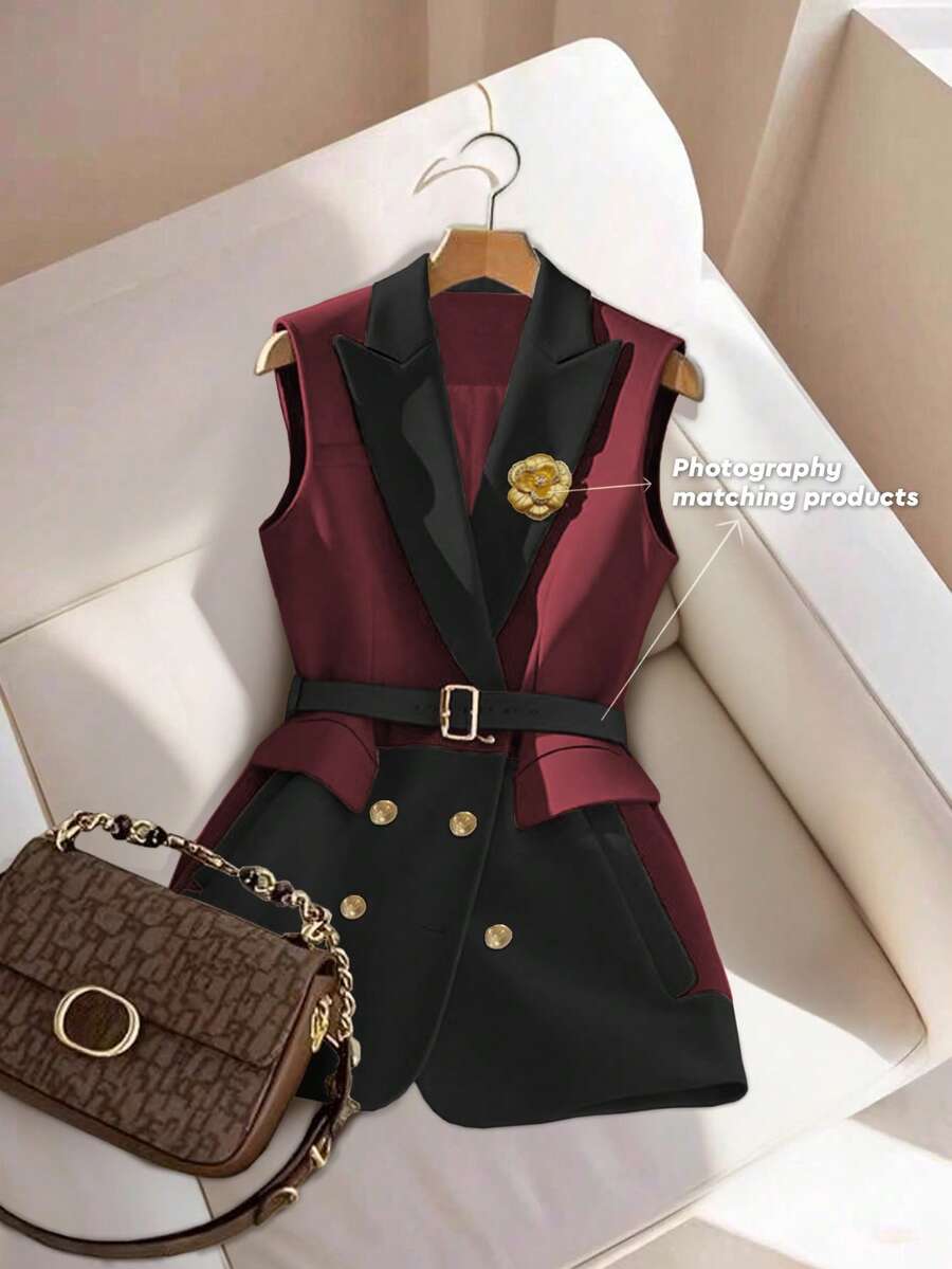 GlowEve 女式翻领撞色纽扣装饰口袋西装外套 - 彩色 - 查看 1