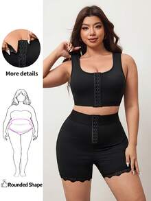 Enliva Plus Size Women Stretchy Fitted Tank Top And High Waisted Shorts Set, For Apple Rounded Body Shape - Black - View 1