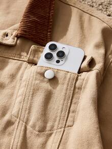 SWAVVY Men's Casual Contrast Color Collar Denim Jacket, Autumn - Khaki - View 6
