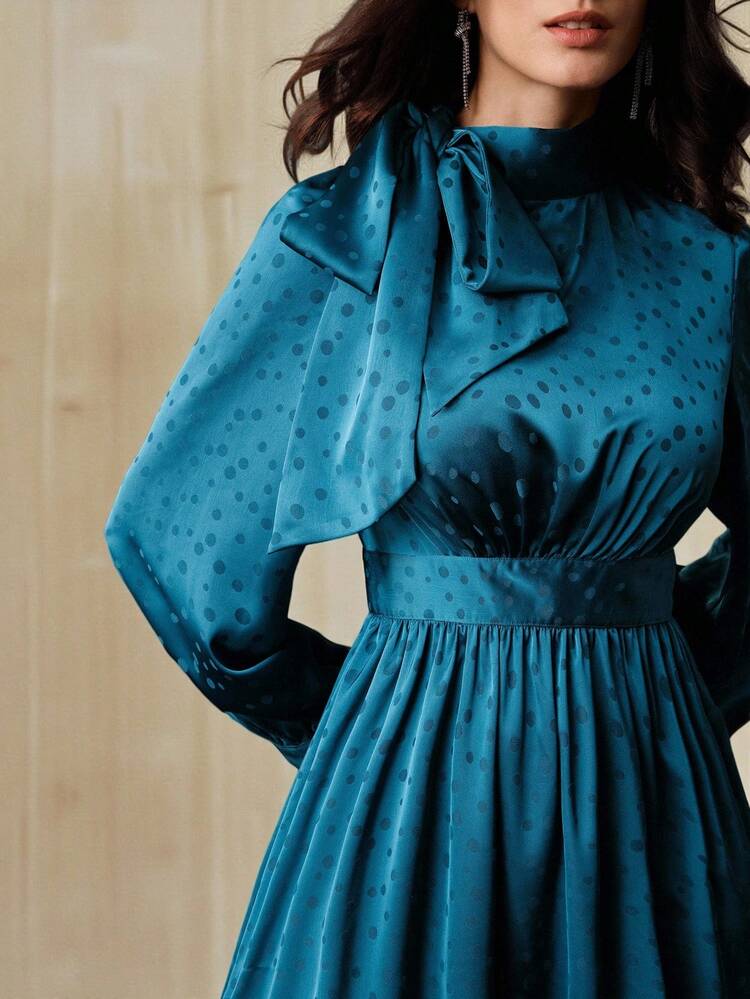 Women's Long Sleeve Dress With Bowknot Sash, Fashionable & Elegant, Spring/Autumn