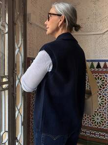 Vivie Lora Suéter de punto ajustado sin mangas con cuello para mujer - Gris - Ver 7