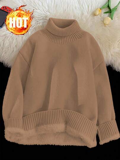 GlowEve Autumn/Winter New Plush Lined Turndown Collar Long Sleeve Soft Comfortable Casual Fashionable Elegant Versatile Women Sweater