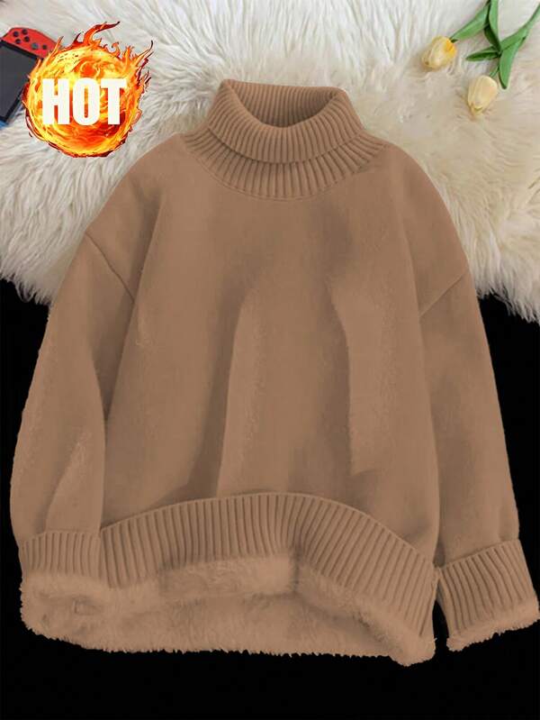 GlowEve Autumn/Winter New Plush Lined Turndown Collar Long Sleeve Soft Comfortable Casual Fashionable Elegant Versatile Women Sweater