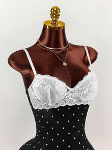 Amplova 蕾丝罩杯细节热带花卉网纱紧身迷你连衣裙 - 黑與白 - 查看 6