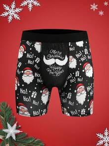 Notgurli Christmas Funny Print Cartoon Quirky Santa Claus, Gift Box, Candy Cane, Bells, Snowflakes, Snowman, Family Party Men's Mid-Rise Boxer Briefs - Multicolor - View 1