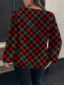 EMERY ROSE Elegancka, romantyczna koszula damska w kratę w dużym rozmiarze, odpowiednia na jesień/zimę, jesienna koszula damska, Nowy Rok, Walentynki, Boże Narodzenie - Wielokolorowe - Zobacz 2
