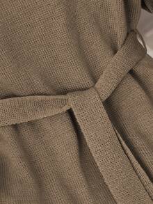 GlowEve 长袖圆领系带灰色毛衣裙，奢华简约时尚，百搭优雅，适合多种场合