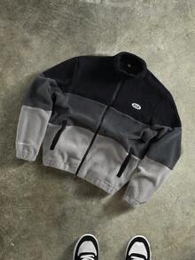 PAVTROS 男士休闲日常通勤时尚街头泰迪绒拉链立领夹克，秋冬款