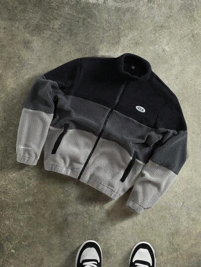 PAVTROS 男士休闲日常通勤时尚街头泰迪绒拉链立领夹克，秋冬款