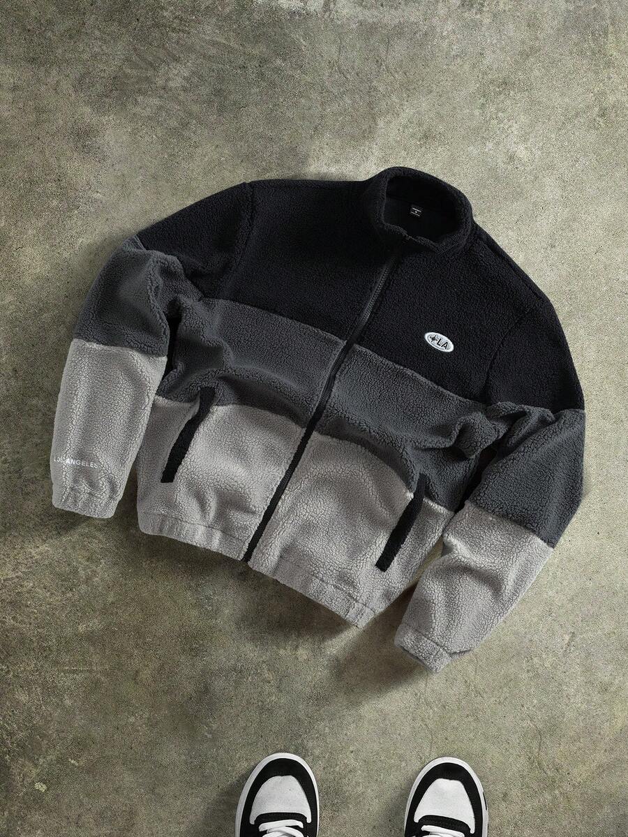 PAVTROS 男士休闲日常通勤时尚街头泰迪绒拉链立领夹克，秋冬款