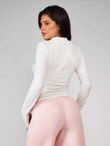 Missguided x Playboy Bunny Logo Long Sleeve Crew Neck Casual Comfort Top With Pink Print Detail Cozy Winter Pullover - Grey - View 2