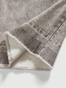 ROMWE MEN Goth Men's Casual Washed Cross & Letter Print Denim Shorts - Light Grey - View 6