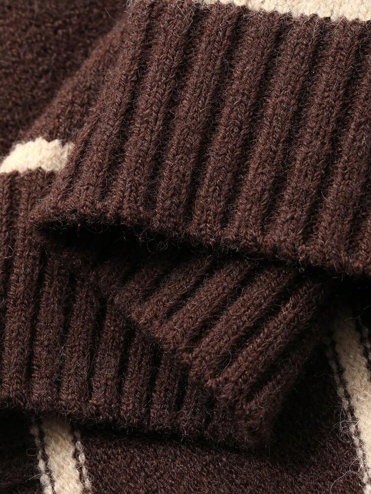 Striped Casual Loose Fit Half-Zip Long Sleeve T-Shirt For Women