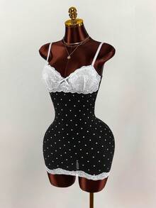 Amplova 蕾丝罩杯细节热带花卉网纱紧身迷你连衣裙 - 黑與白 - 查看 3