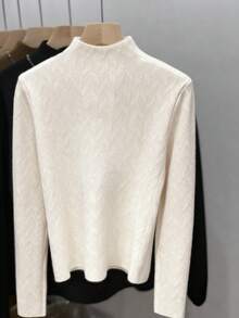 GlowEve 秋冬新品立领长袖修身纹理图案羊毛休闲度假 - 米色 - 查看 2